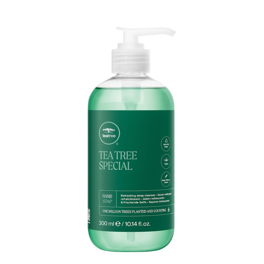 Paul Mitchell håndsæbe med tea tree-olie. Renser effektivt og bevarer hudens naturlige fugtbalance.